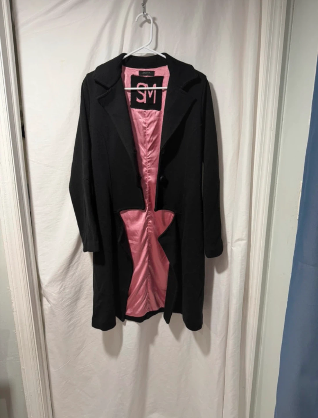 ESTEVE Long Black Coat with Pink Satin Lining