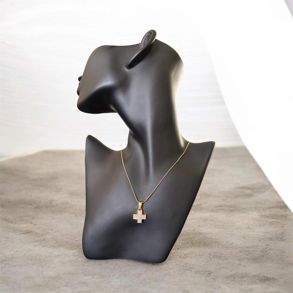 Gold-tone Cross Pendant Necklace with Rhinestones - photo 2