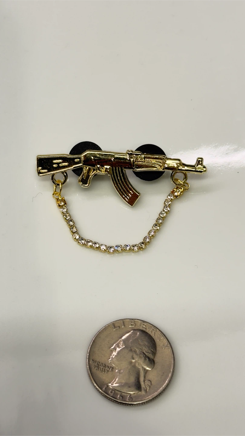 Gold AK-47 Pin with Rhinestone Chain - photo 2