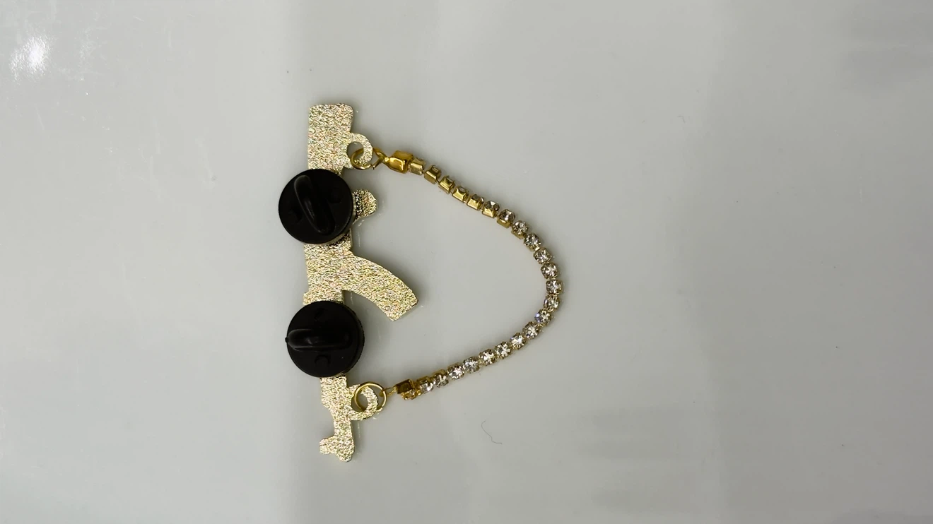 Gold AK-47 Pin with Rhinestone Chain - photo 4