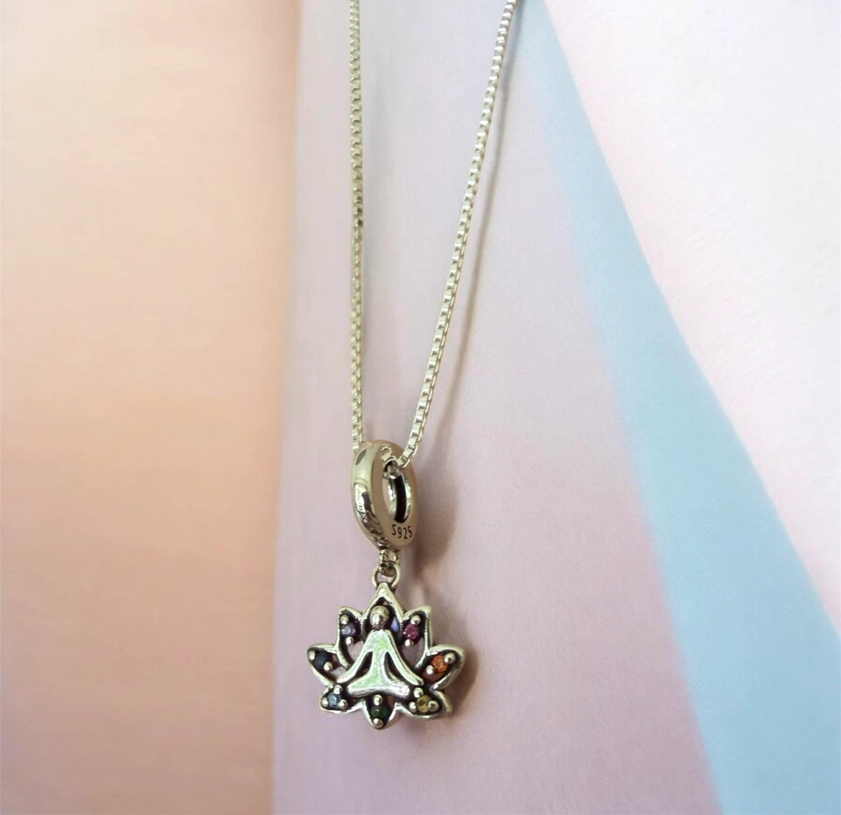 Sterling Silver Lotus Yoga Pendant Necklace