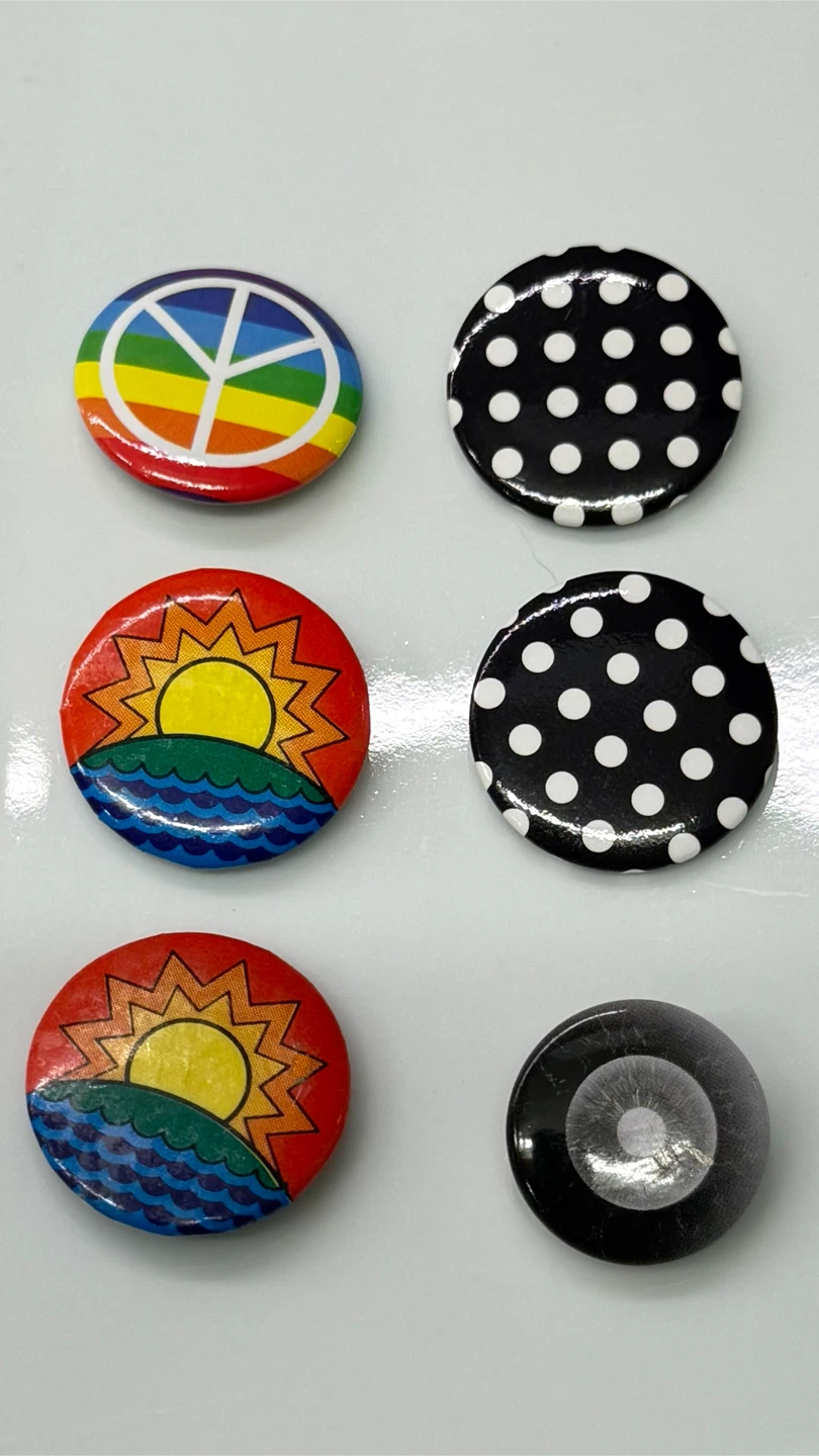 ☮️ Peace & Sunshine Button Pin Set - Peace, Sun, Polka Dots - photo 2