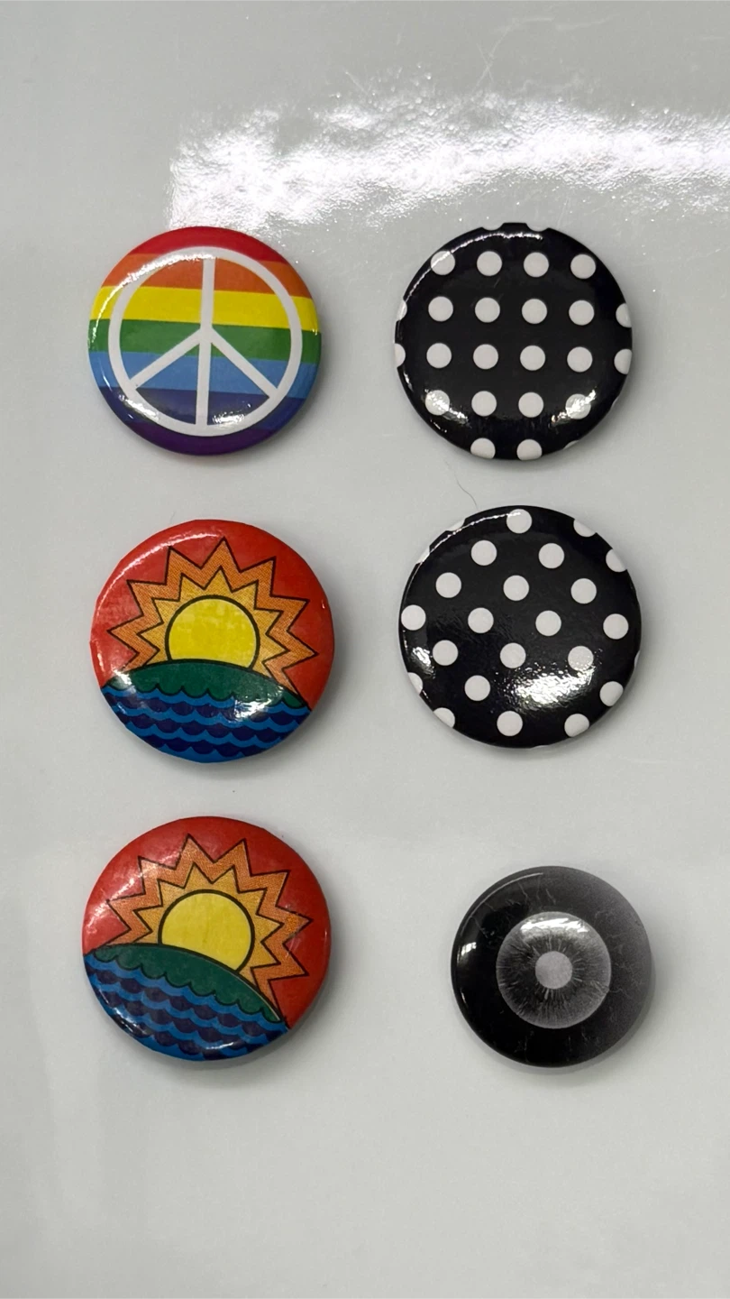 ☮️ Peace & Sunshine Button Pin Set - Peace, Sun, Polka Dots - photo 3
