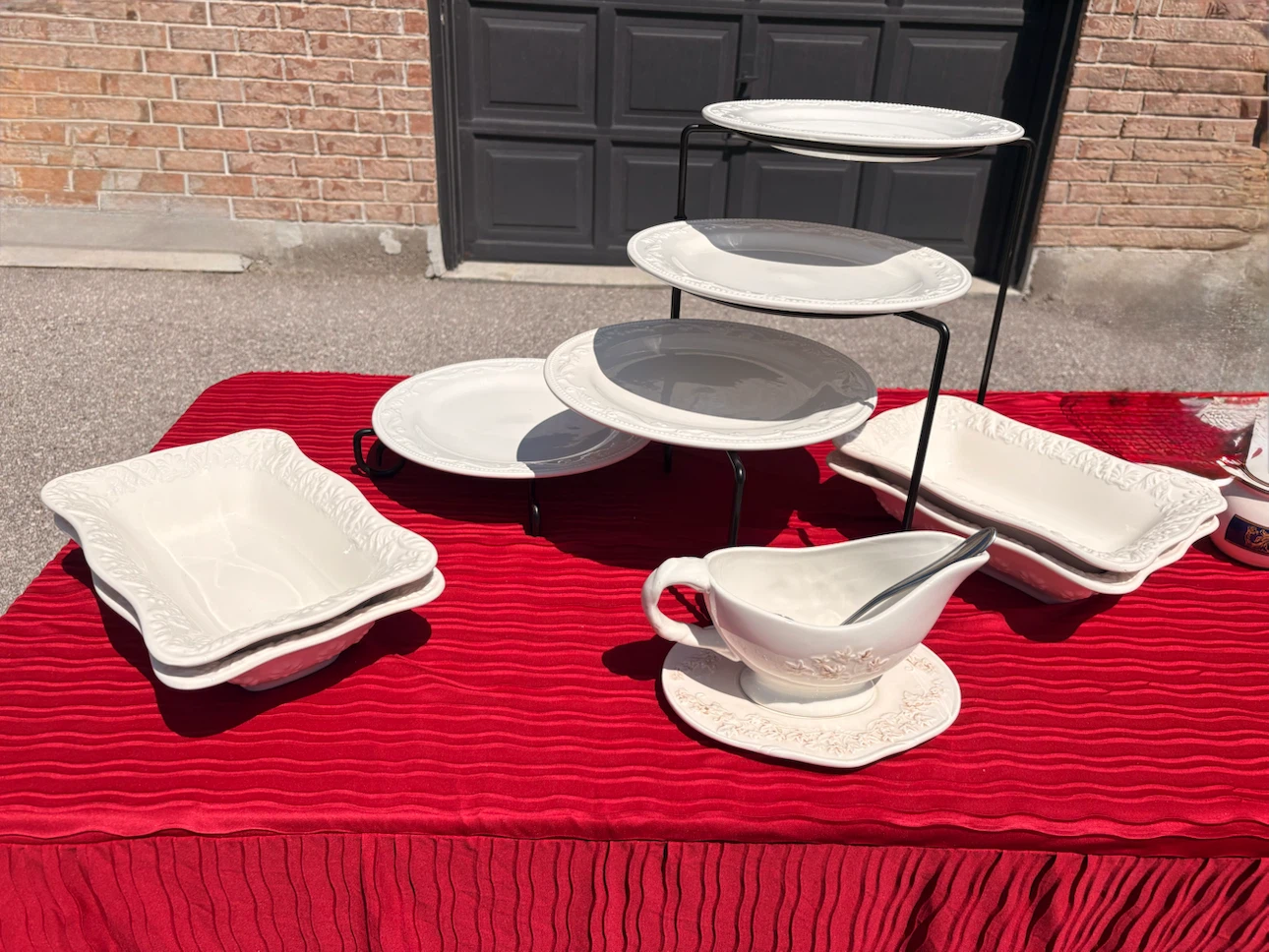 White Serving Platter Set with Tiered Stand