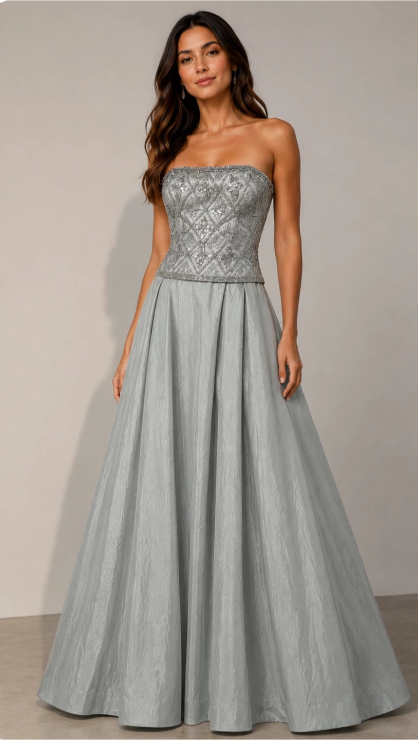 Jasz Couture Sparkly Beaded Strapless Gown