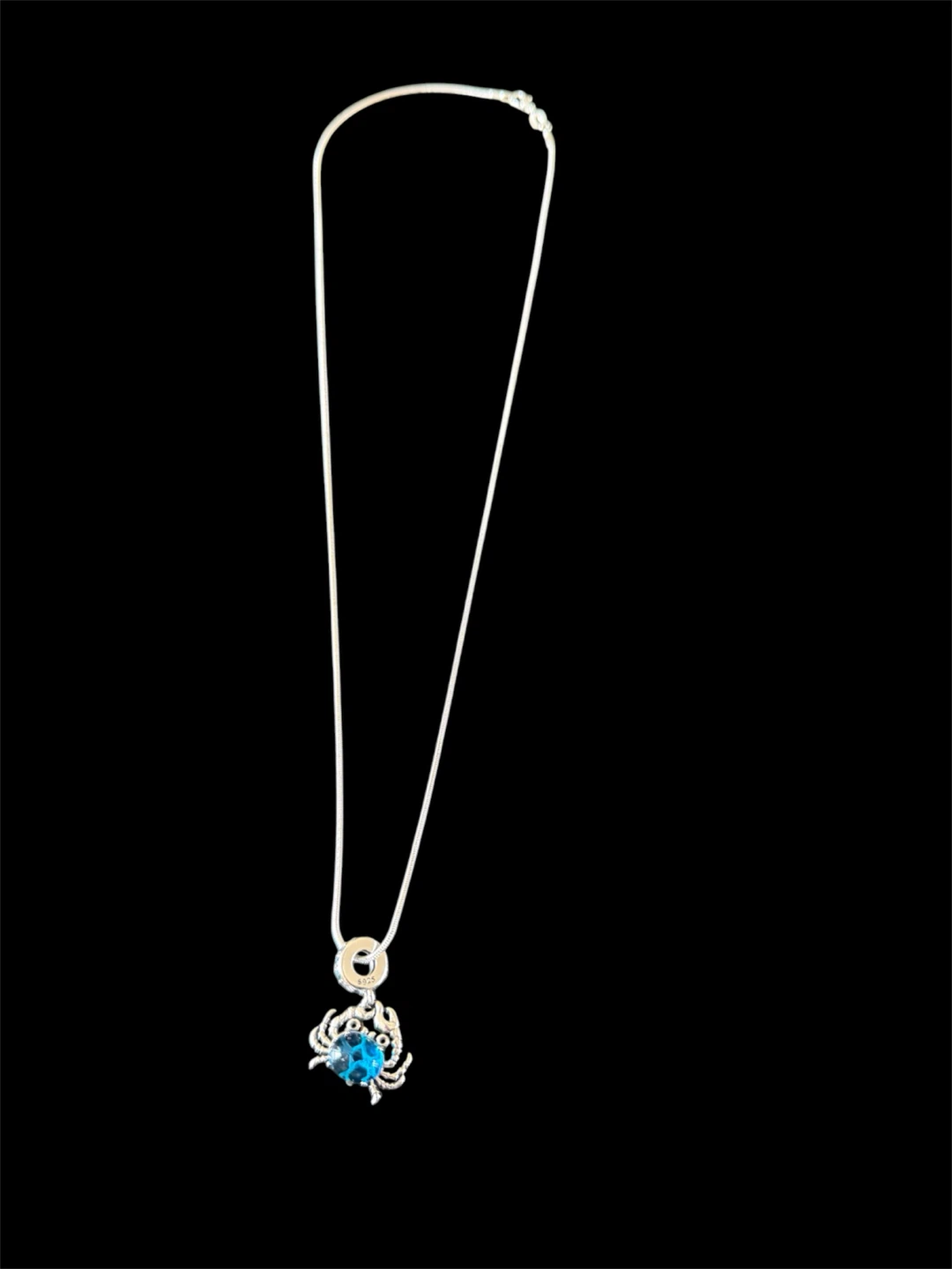 Silver Crab Pendant Necklace with Blue Gemstone - photo 2