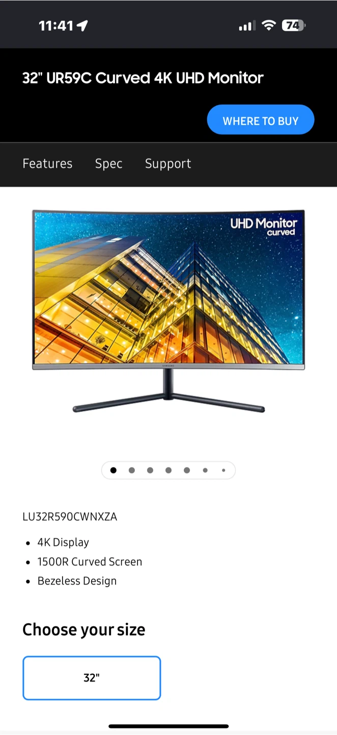 Samsung 32" 4K UHD Curved Monitor (UR59C) - Excellent Condition - photo 2