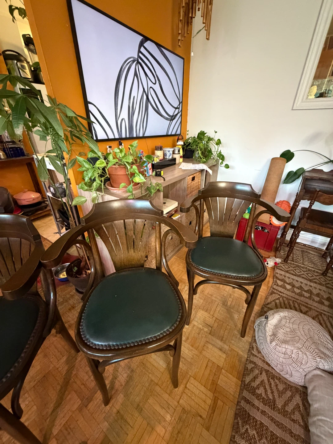 Wooden Arm Chairs with Dark Green Upholstery - photo 5
