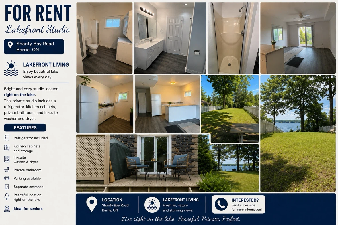 Lakefront Studio Apartment for Rent