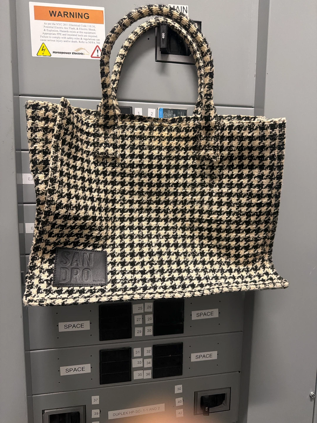 SANDRO Paris Houndstooth Tote Bag