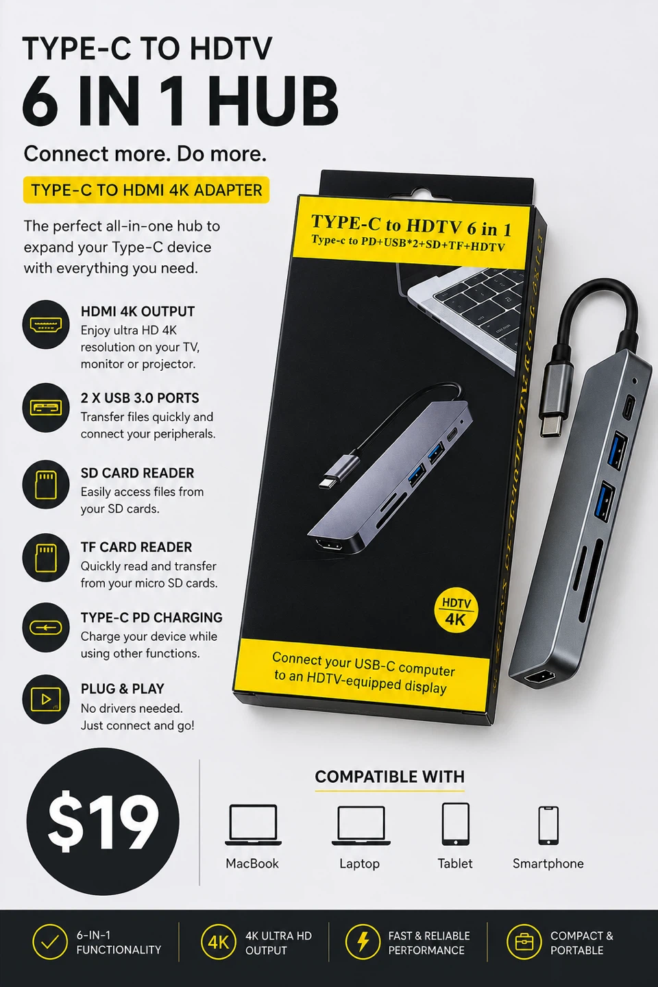 TYPE-C to HDTV 6-in-1 Hub Adapter