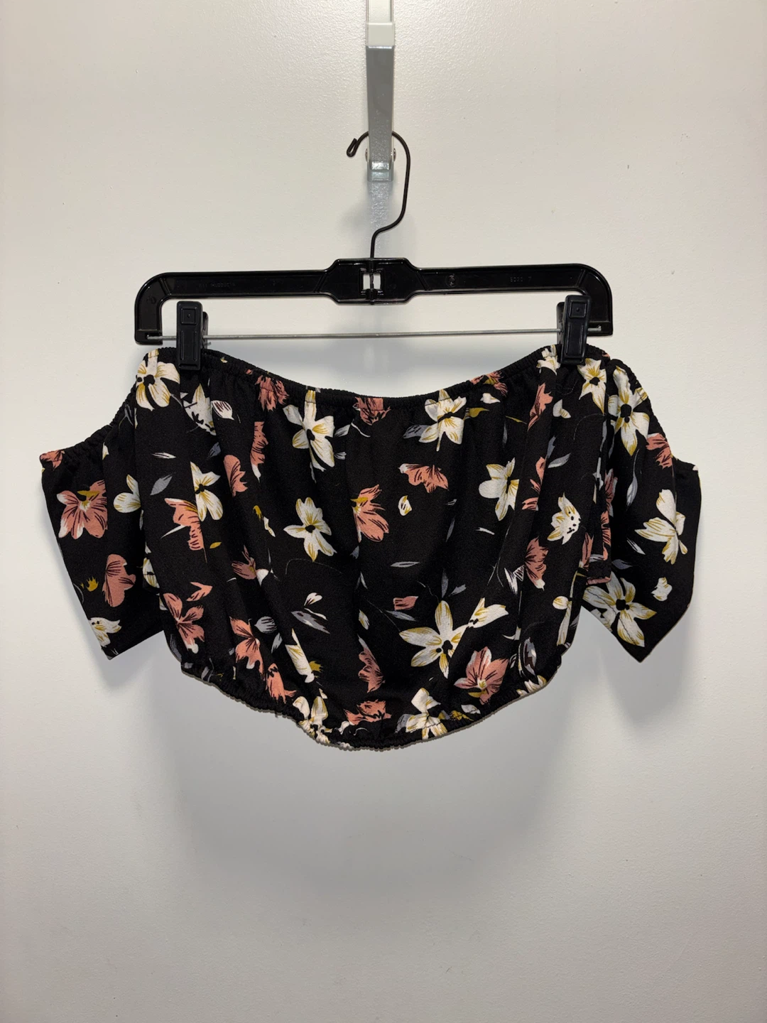 Black Floral Off-the-Shoulder Crop Top and Shorts Set