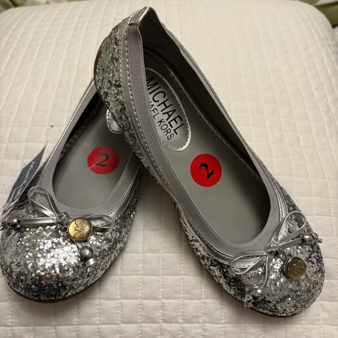 Michael Kors Girls Silver Glitter Ballet Flats Size 2