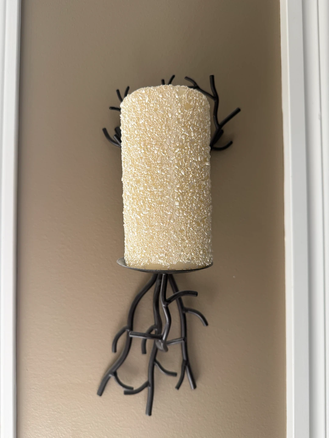 Cream Textured Pillar Candle on Wall Sconce
