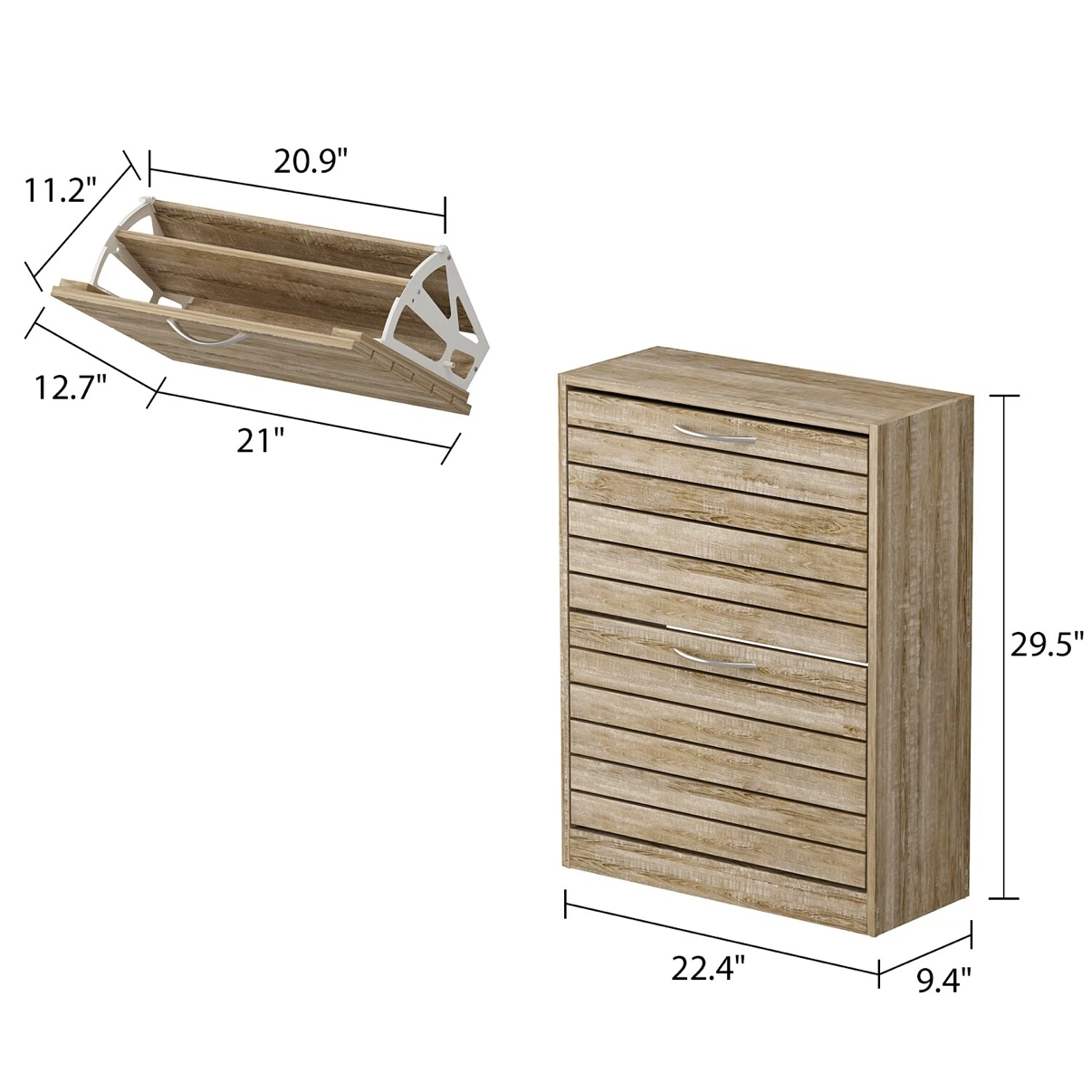 Timechee 8 Pair Shoe Storage Cabinet with 2 Drawers - photo 2