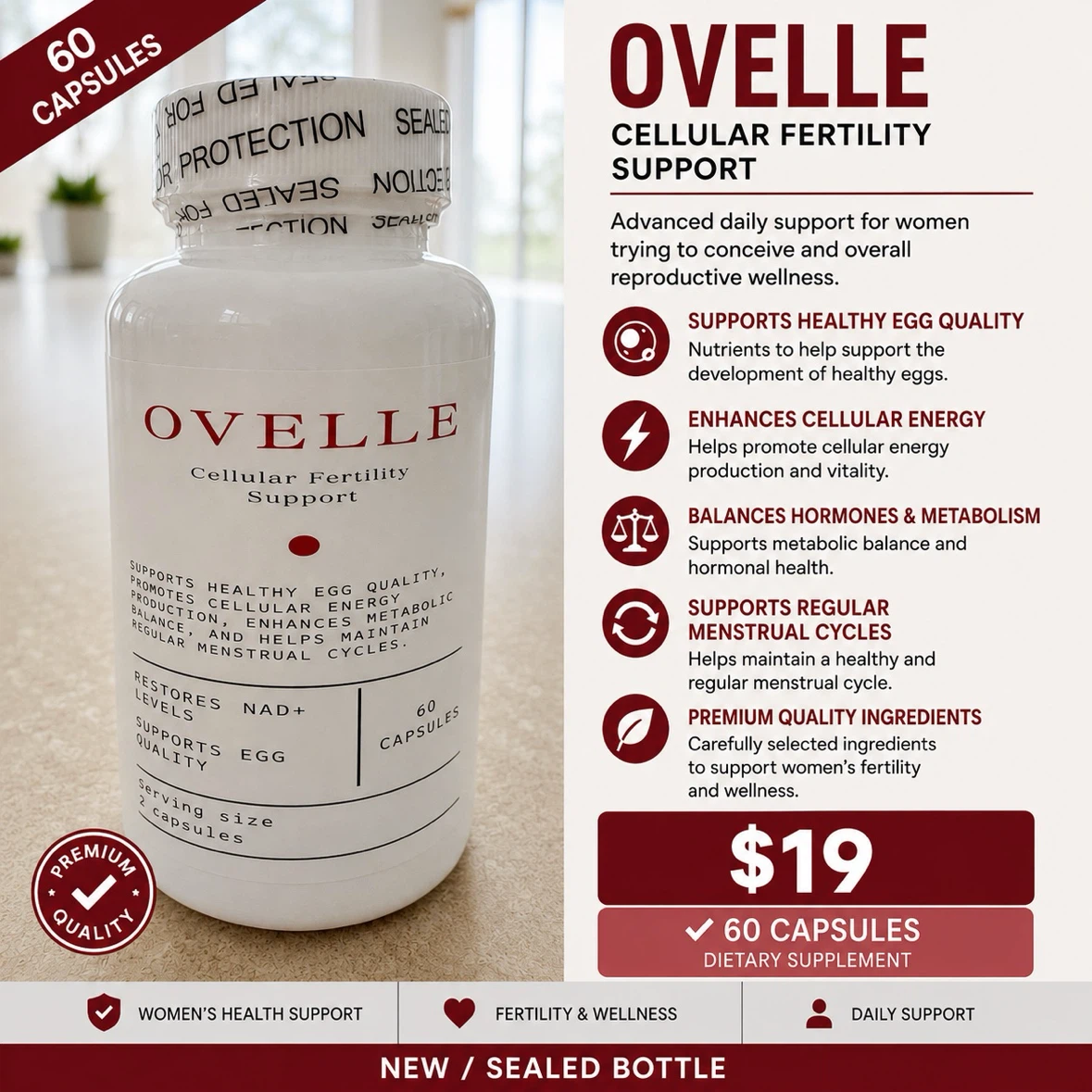 Ovelle Cellular Fertility Support Capsules - 60 Count