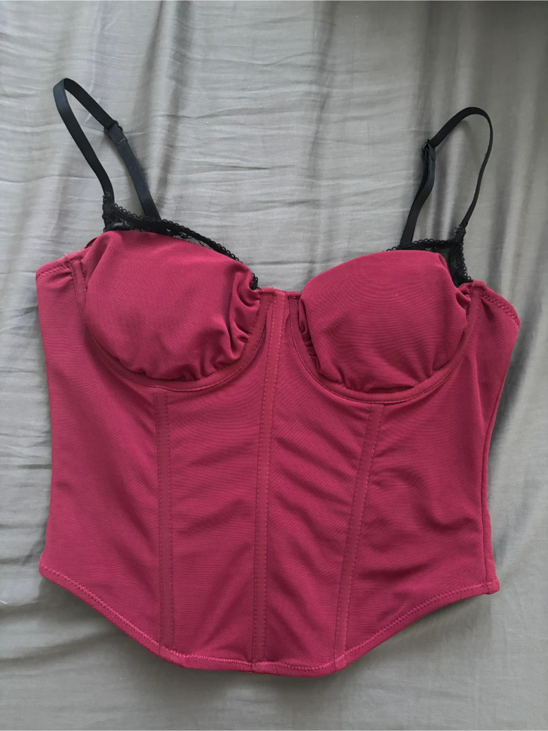 Garage Red Corset Top with Black lace - XS