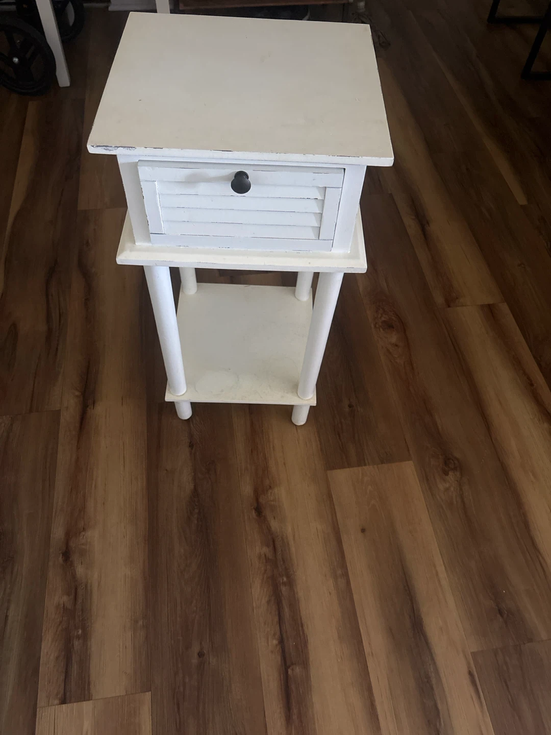 White Accent Table with Drawer and Shelf