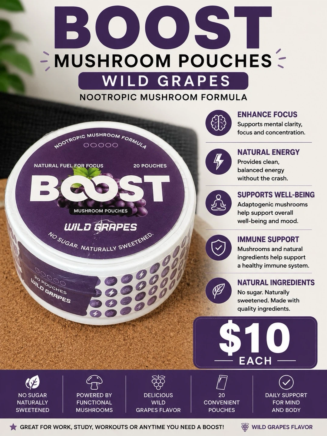 Boost Mushroom Pouches - Wildberry Nootropic Formula