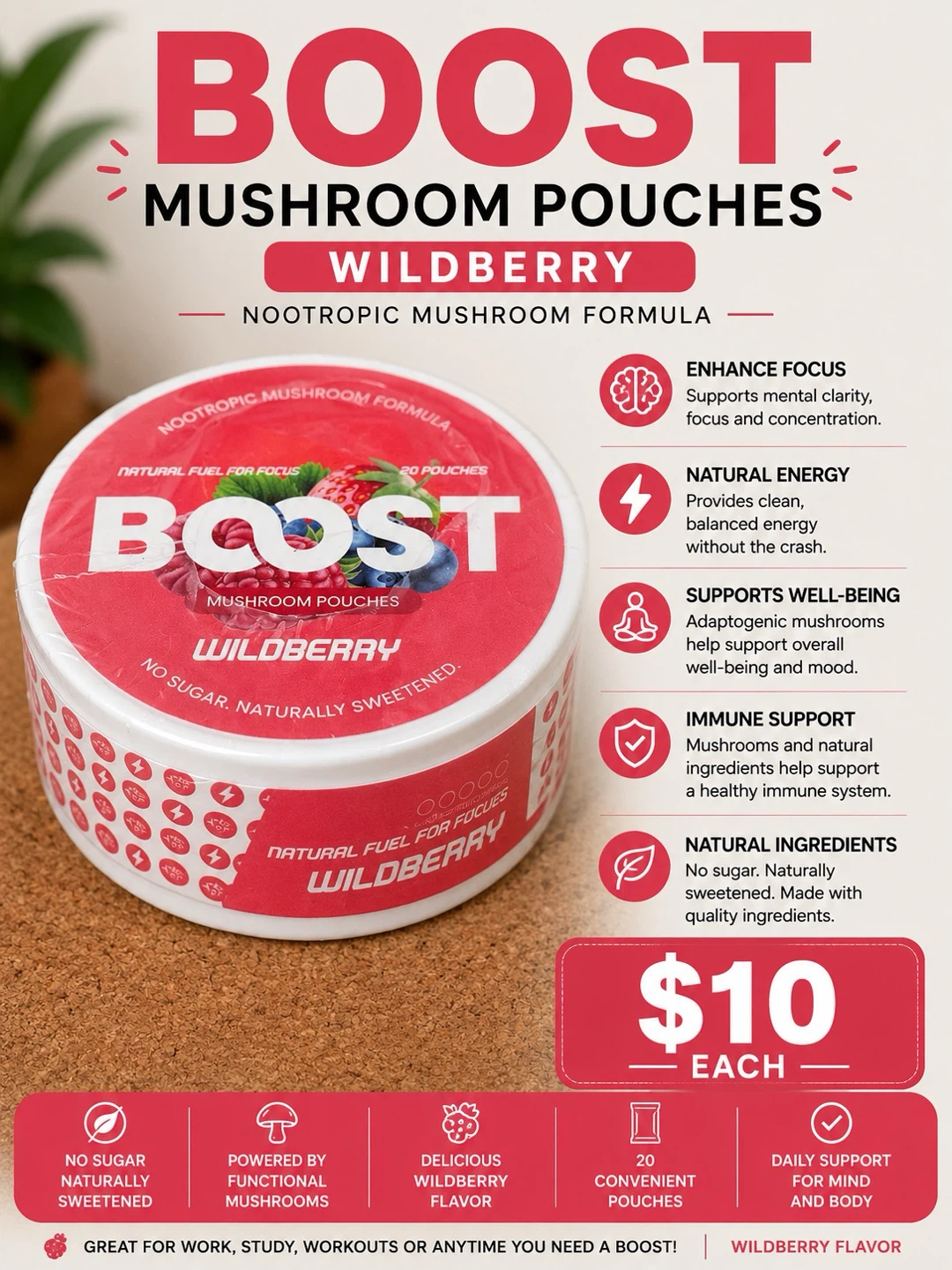 Boost Mushroom Pouches - Wildberry Nootropic Formula - photo 2