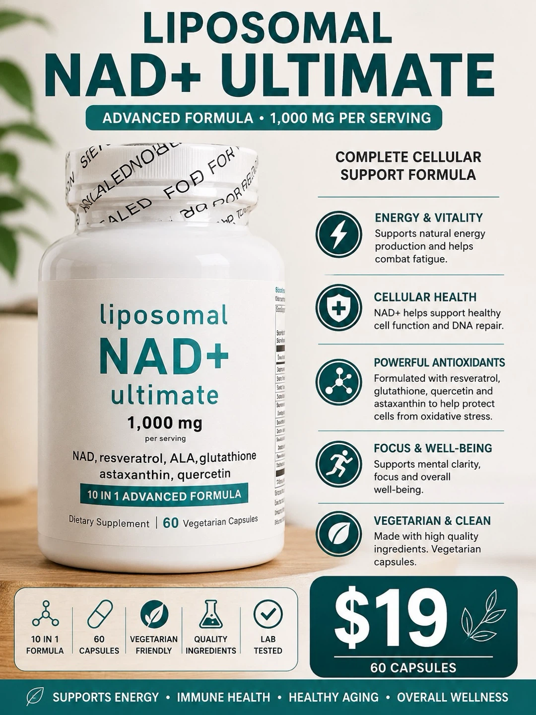 NAD+ Ultimate 1000 mg Dietary Supplement