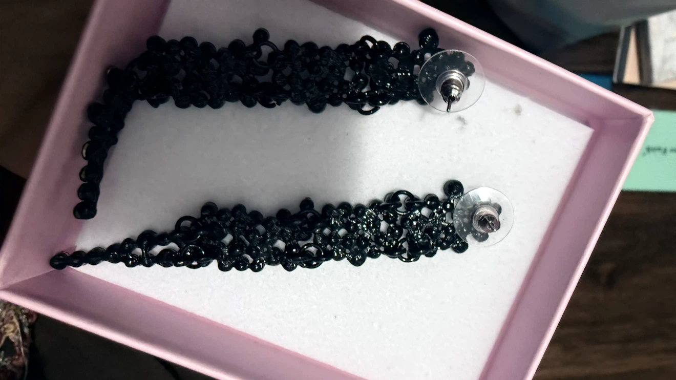 Black Beaded Dangle Earrings - photo 2