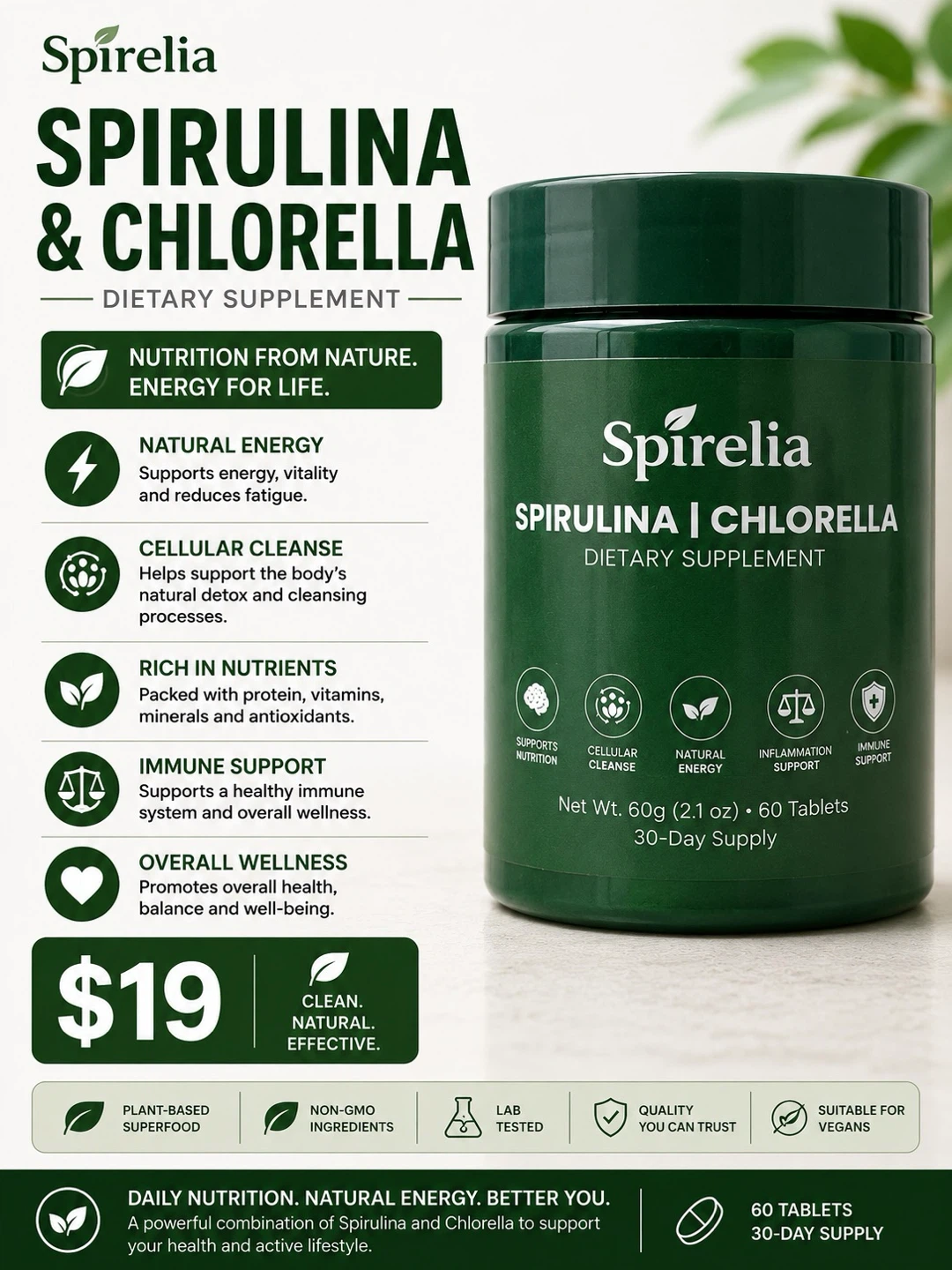 Spirelia Spirulina & Chlorella Dietary Supplement
