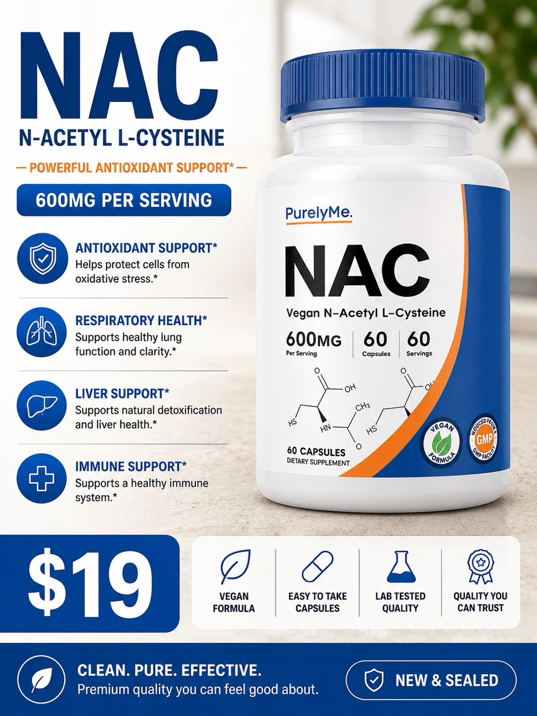 NAC Vegan N-Acetyl L-Cysteine 600mg