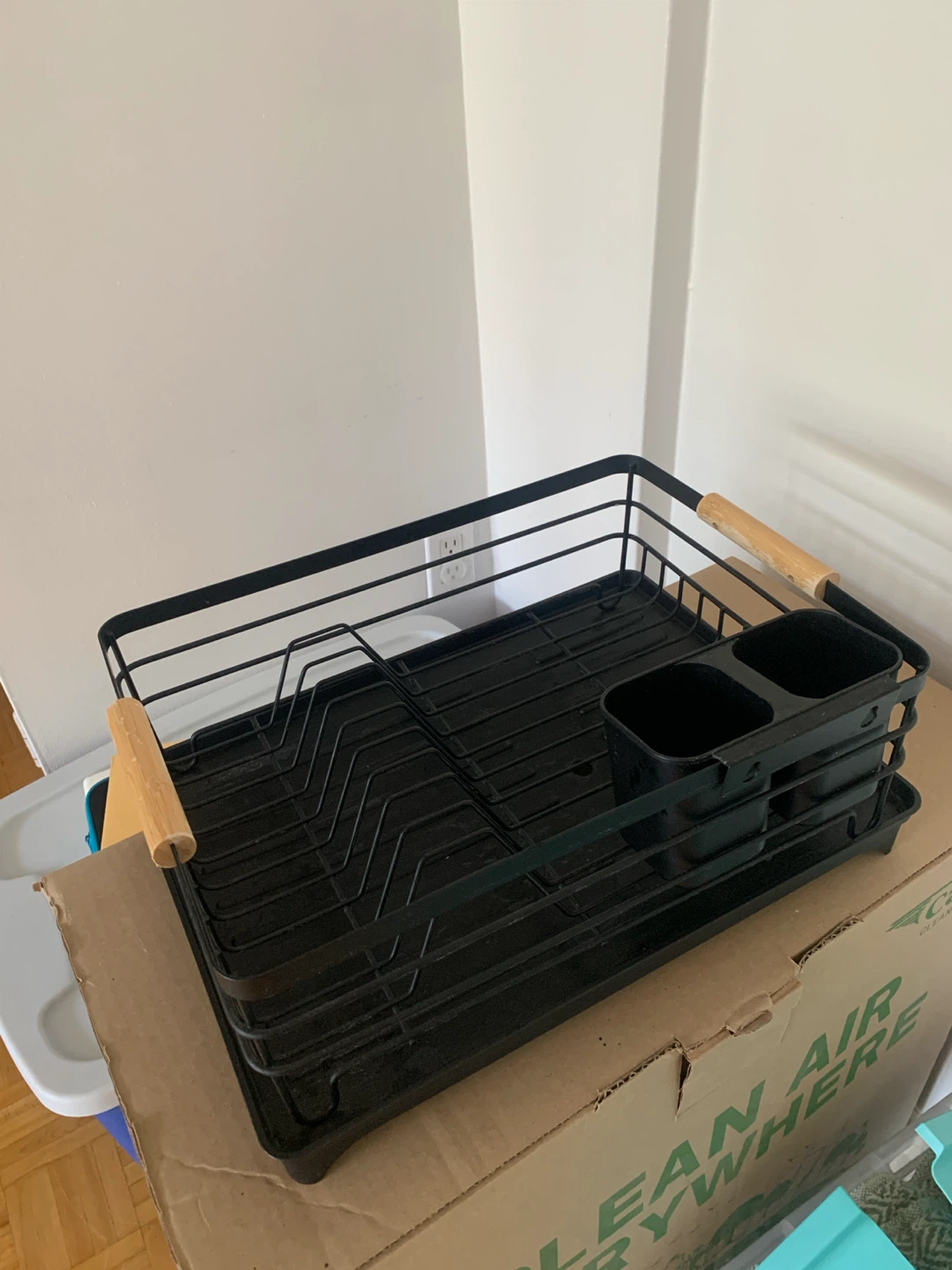 Black Dish Drying Rack with Wooden Handles - photo 2