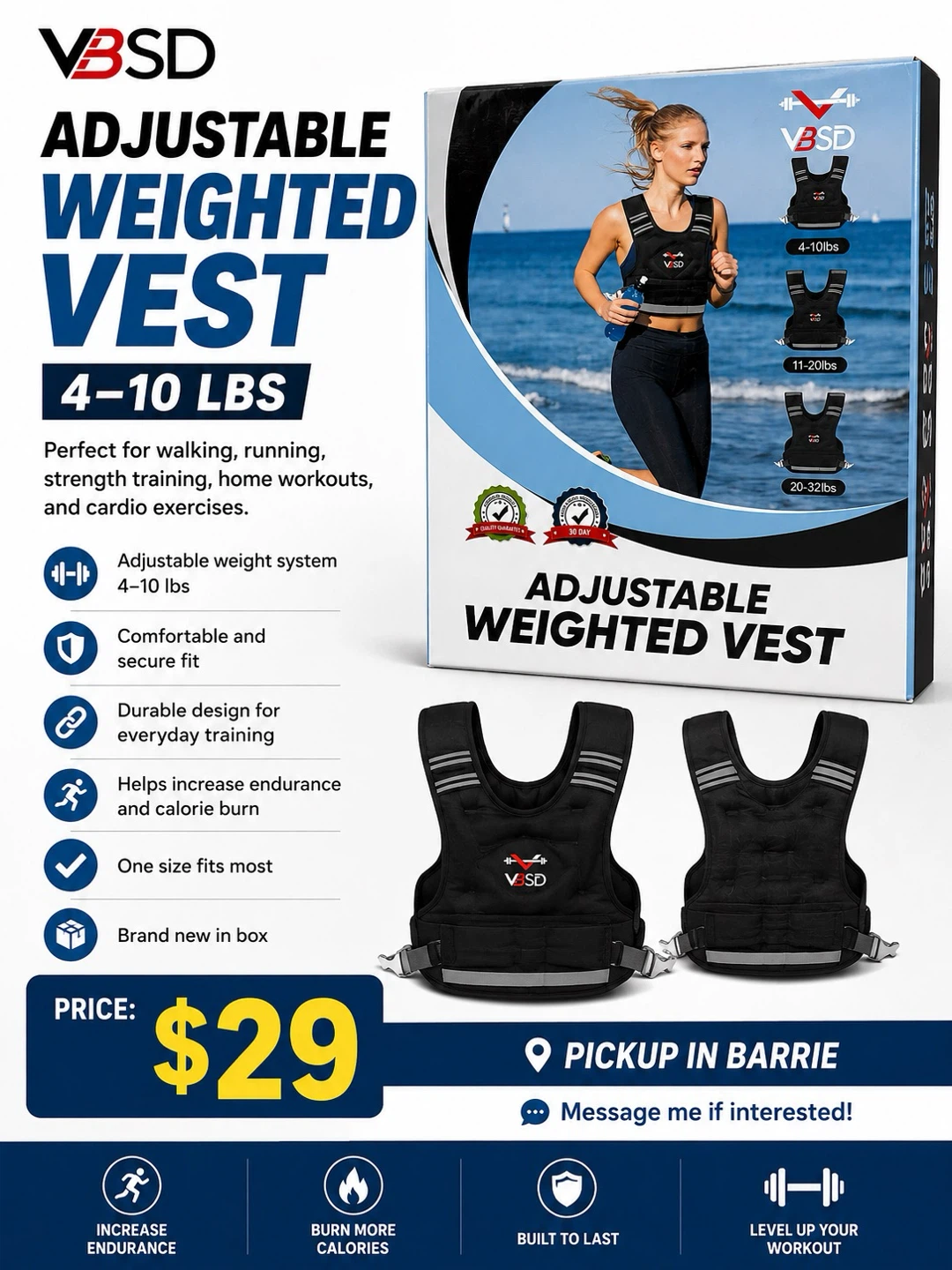 VBSD Adjustable Weighted Vest (4-10 LBS)
