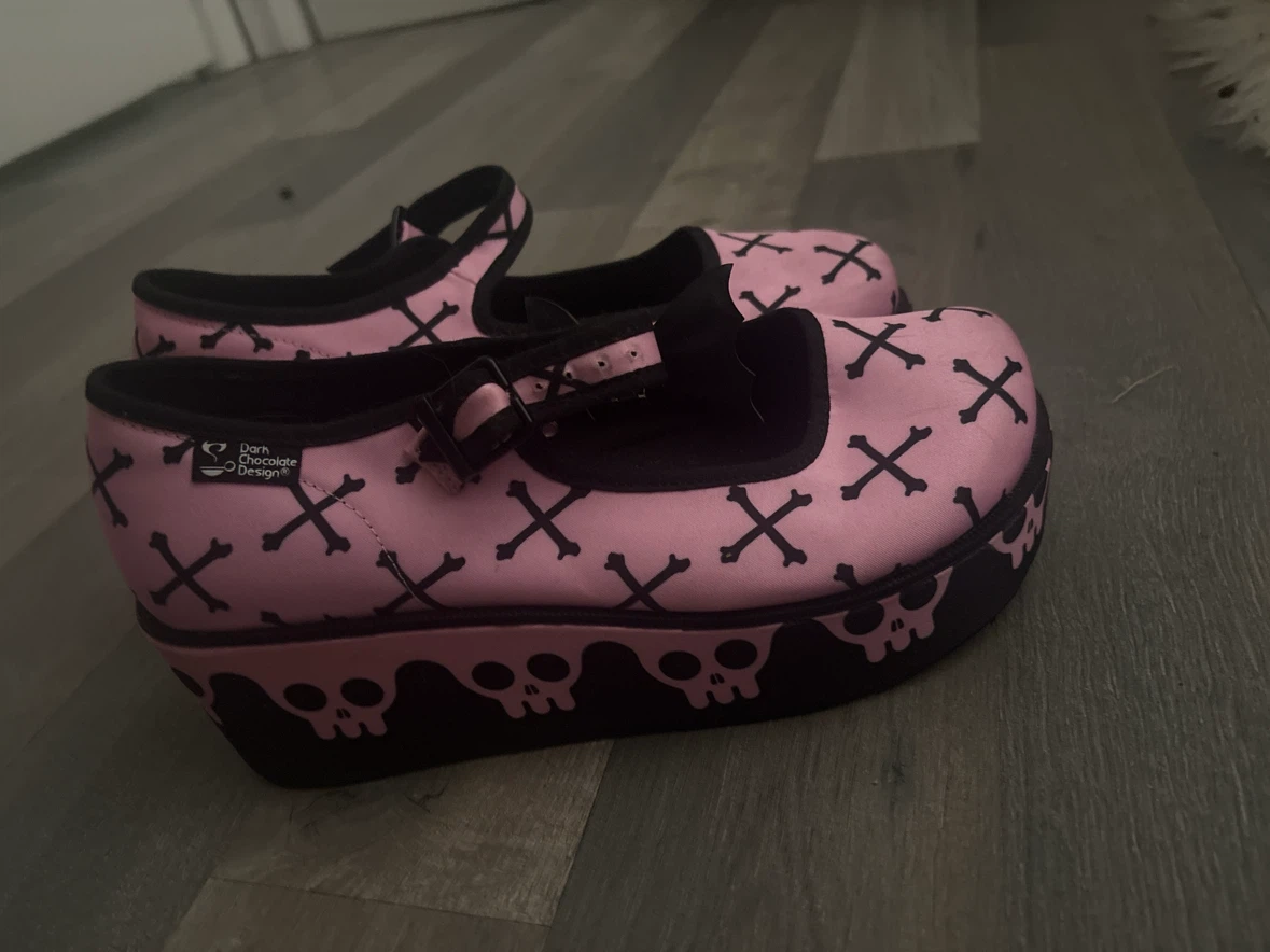 Pink and Black Crossbone Platform Mary Janes - photo 2