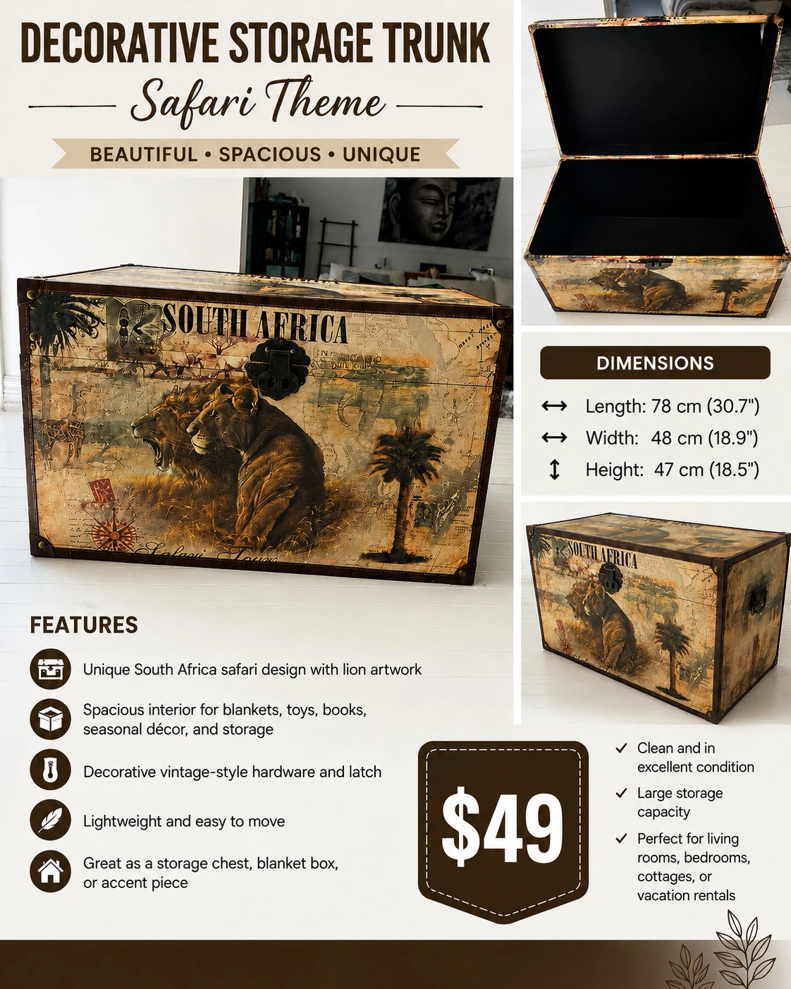 Decorative Storage Trunk - Safari Theme