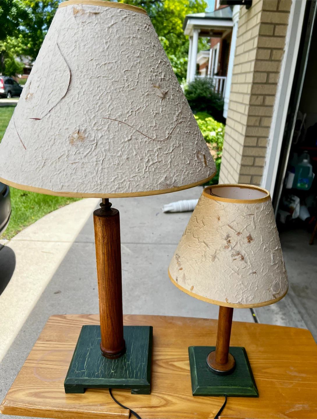 Pair of Sawbridge Studios Artisan Upcycled Wooden Lamps