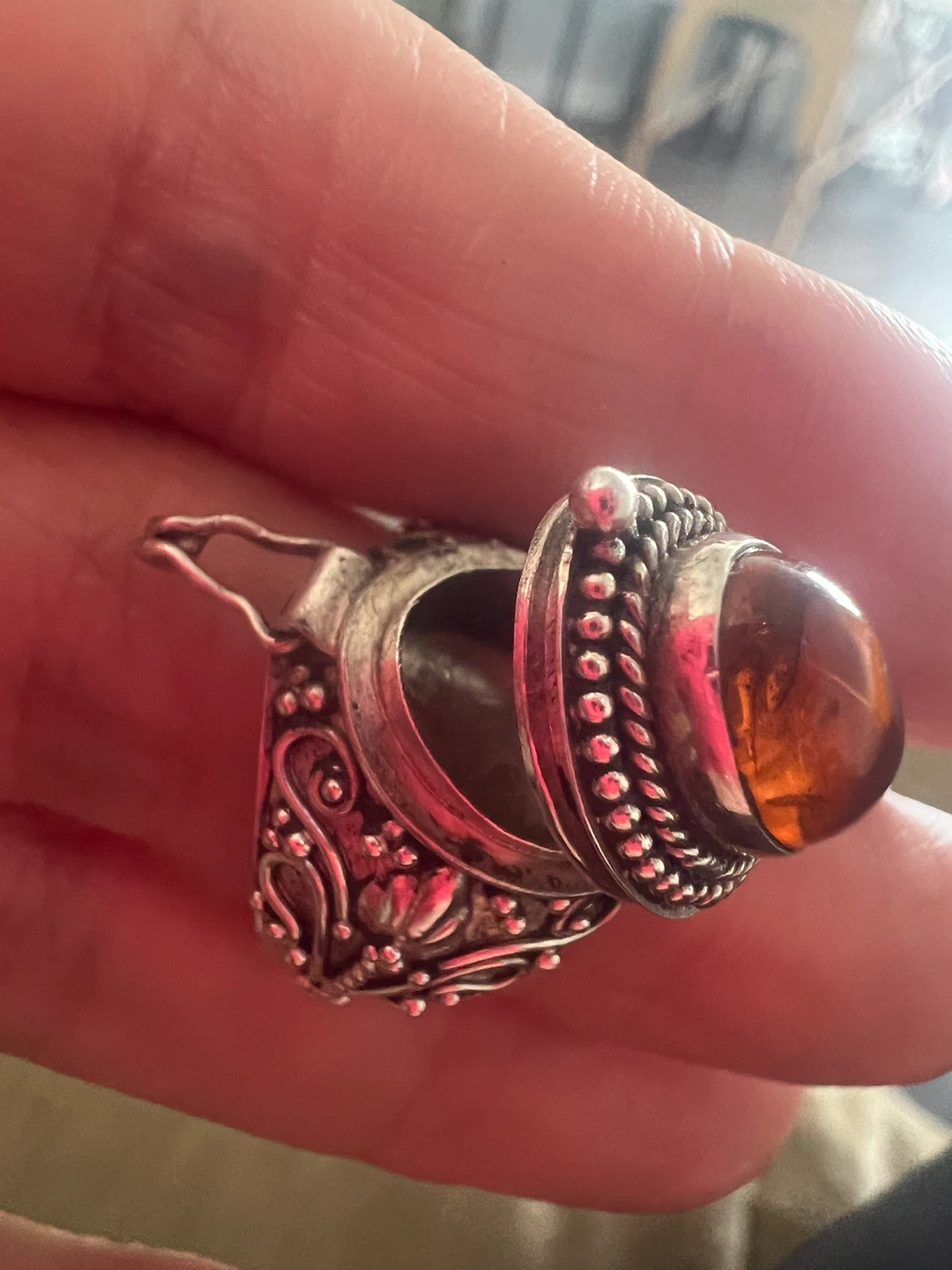 925Silver Amber Poison Ring - photo 2