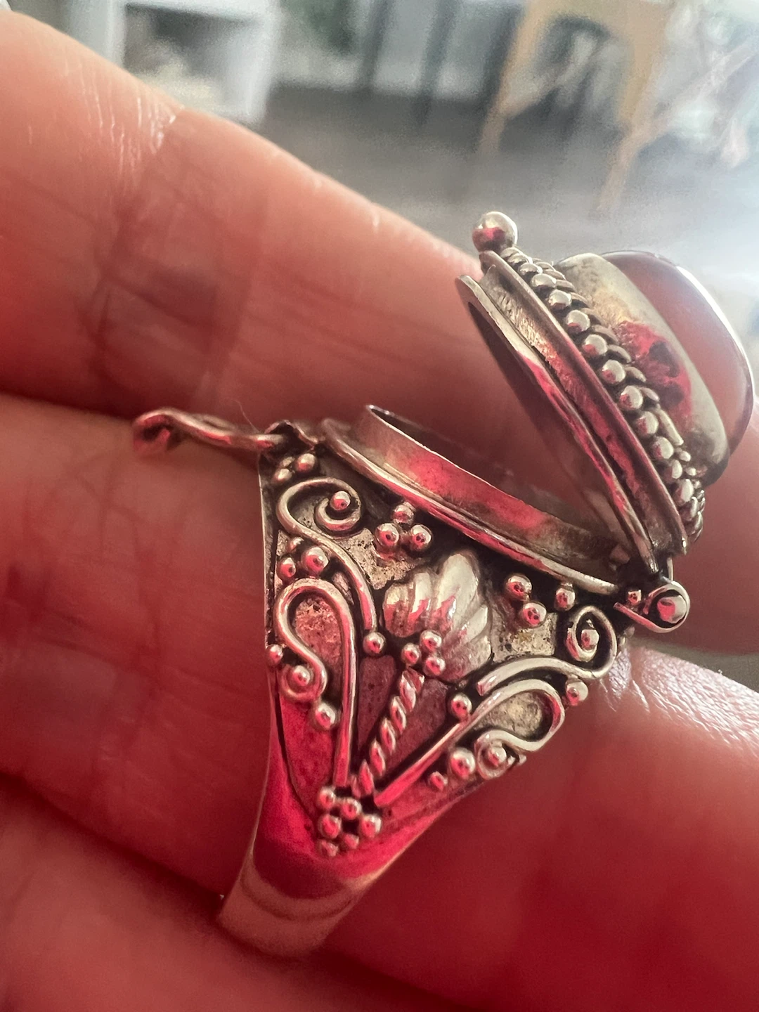 925Silver Amber Poison Ring - photo 3