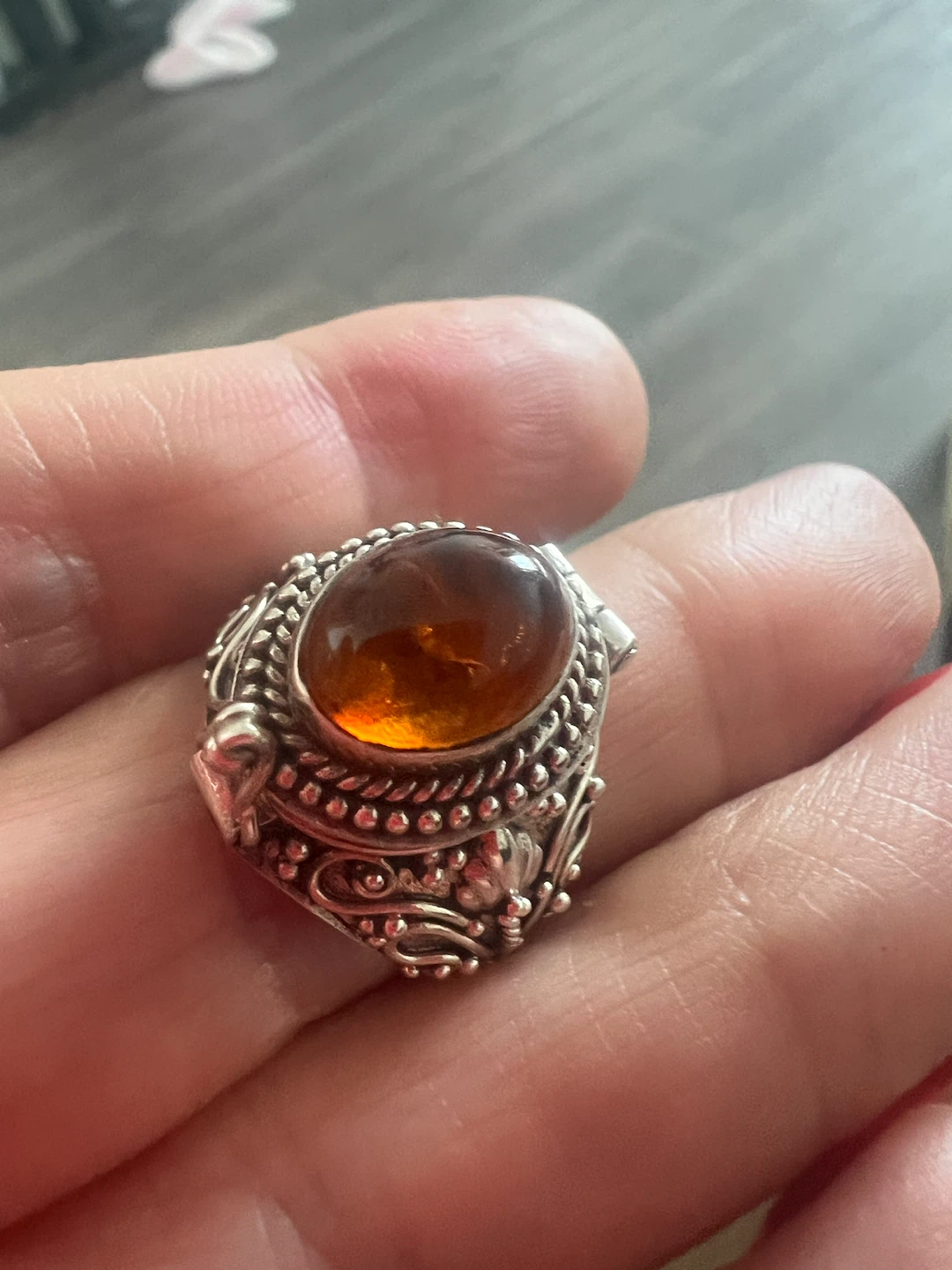 925Silver Amber Poison Ring - photo 4