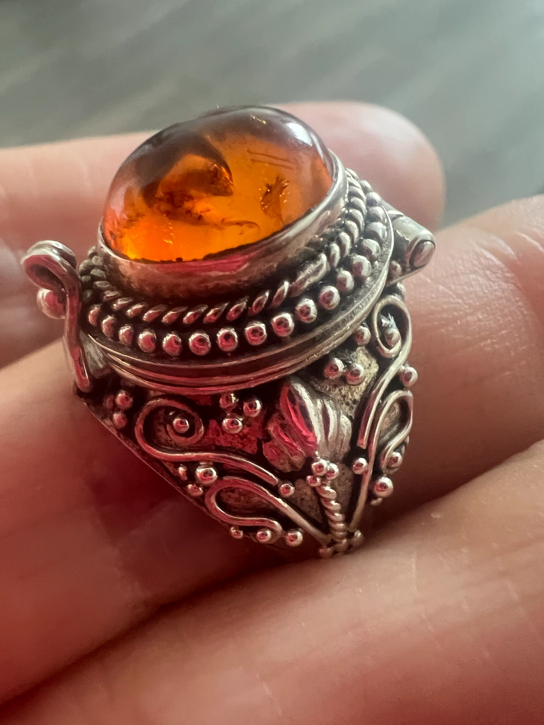 925Silver Amber Poison Ring - photo 5