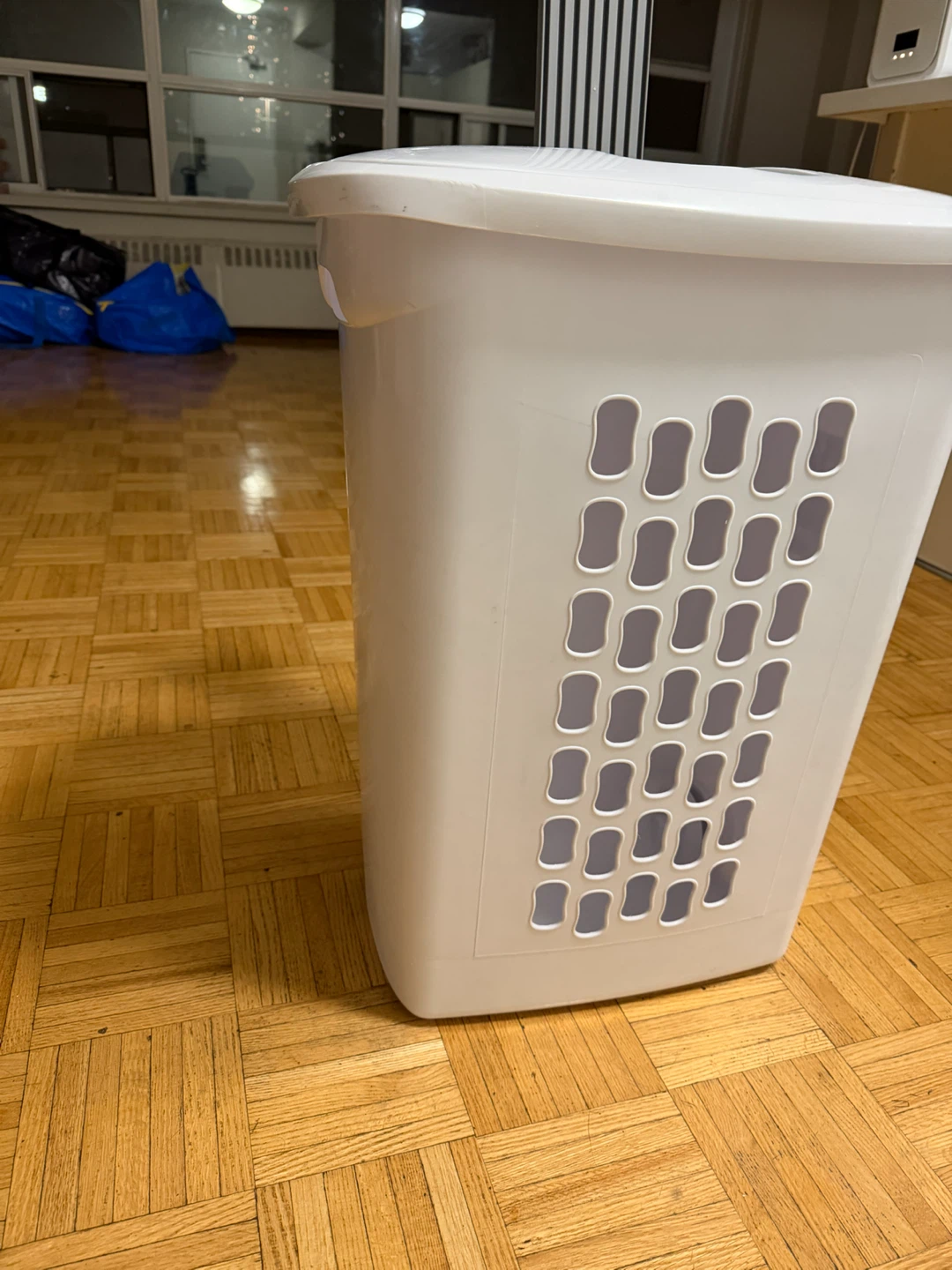 White Rolling Laundry Hamper with Handle
