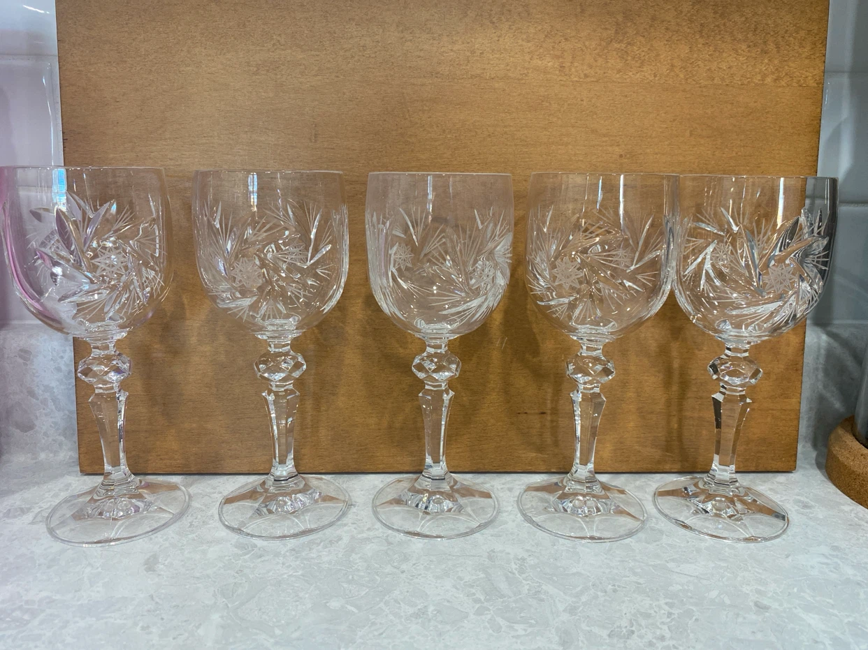 Set of 5 Crystal Wine Glasses