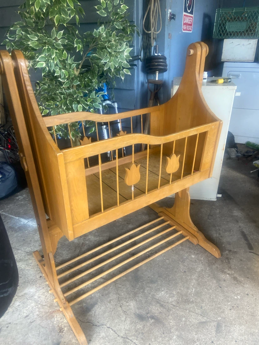 Vintage Wooden Baby Cradle