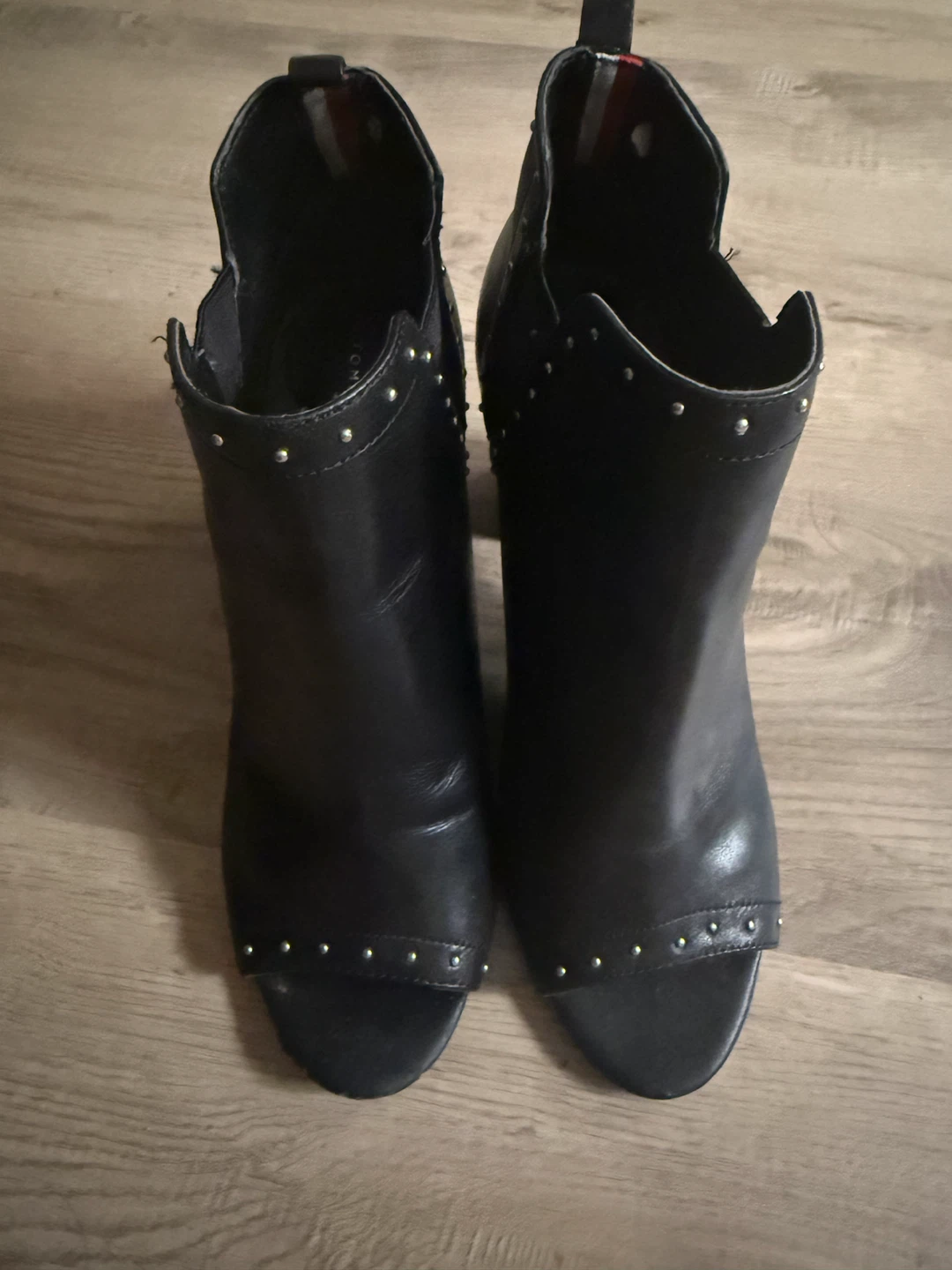 Tommy Hilfiger Black Peep-Toe Ankle Boots with Studs