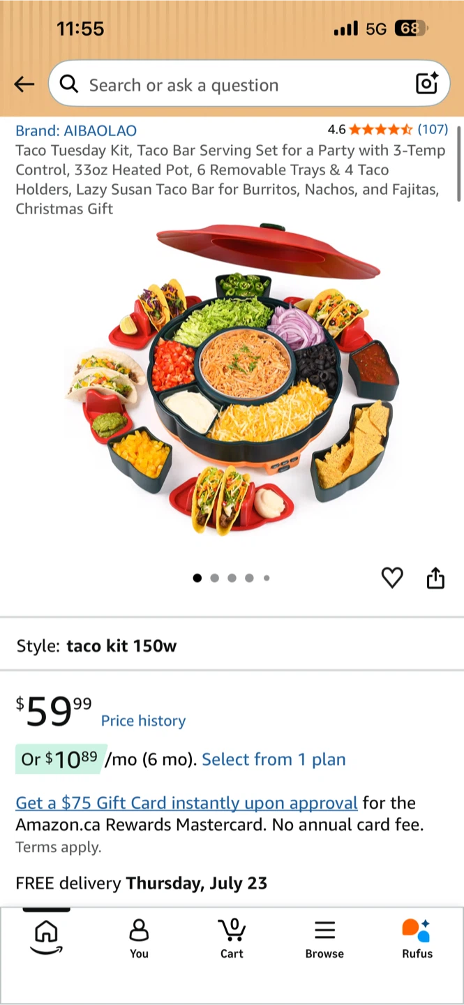 NEW ! Kusini Lazy Susan Taco Bar Serving Set