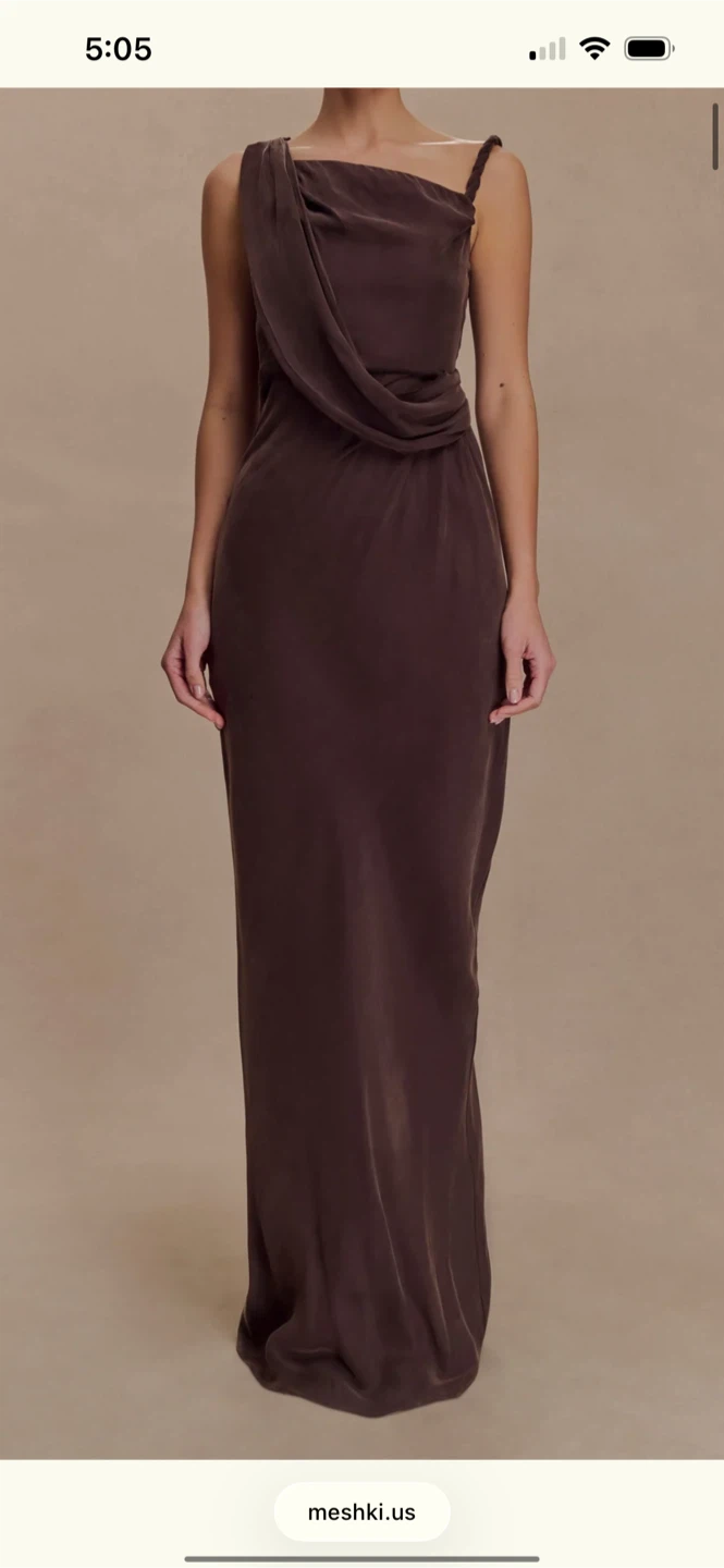 Meshki Lorrieann Draped Maxi Dress - Dark Chocolate - Size M