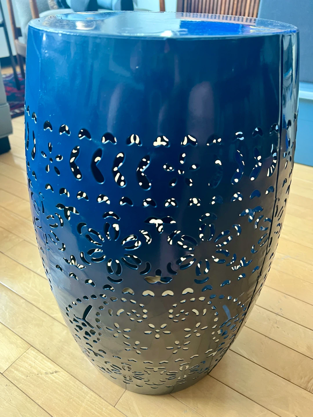 Blue Metal Garden Stand/ End Table