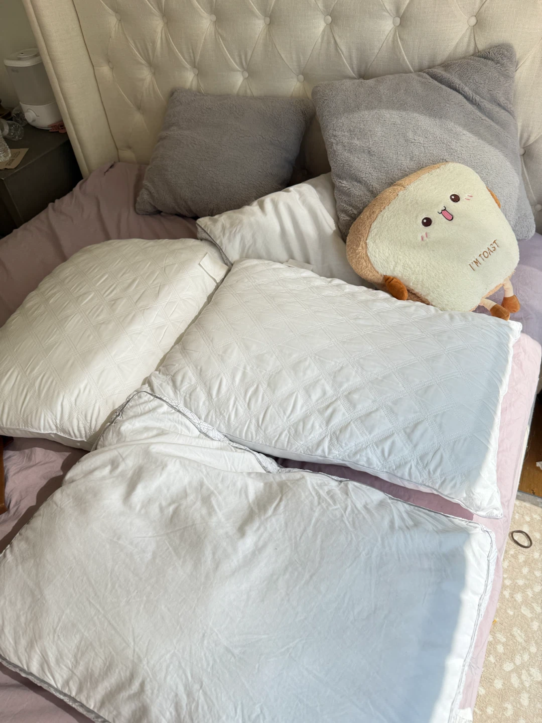 Set of bed pillows and couch cushions
