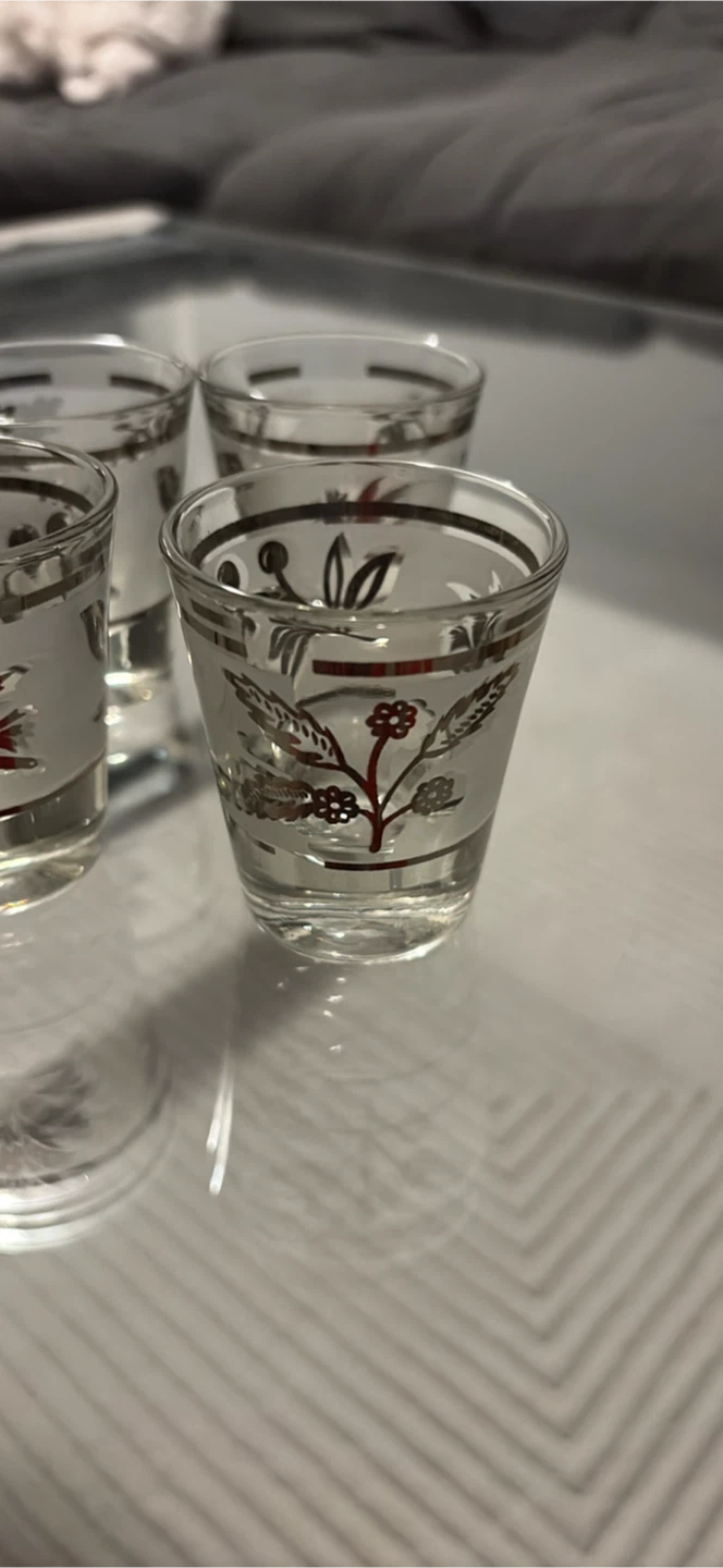 Set of 6 Vintage Shot Glasses with Floral Design