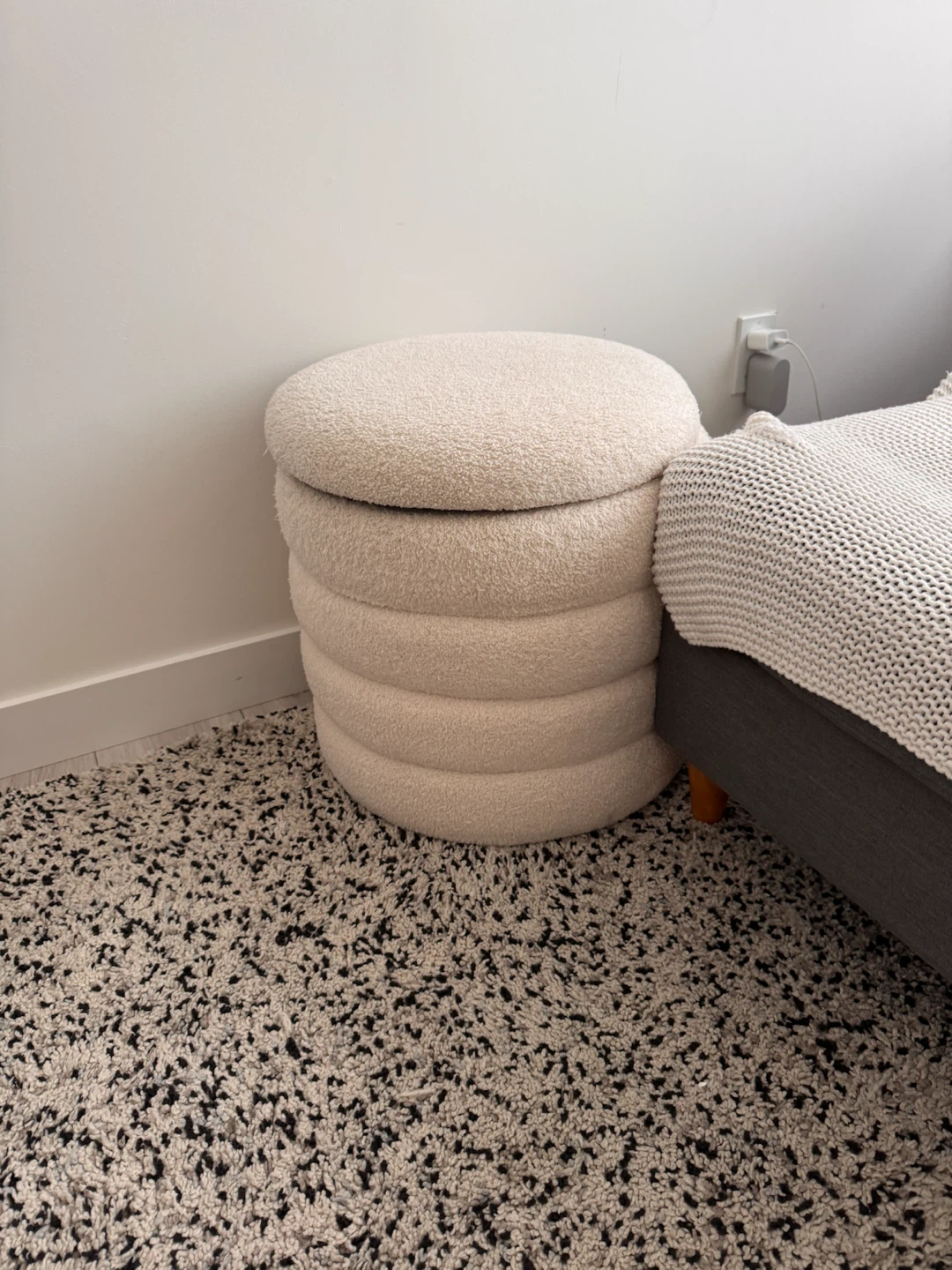 Cream Teddy Bear Fabric Ottoman