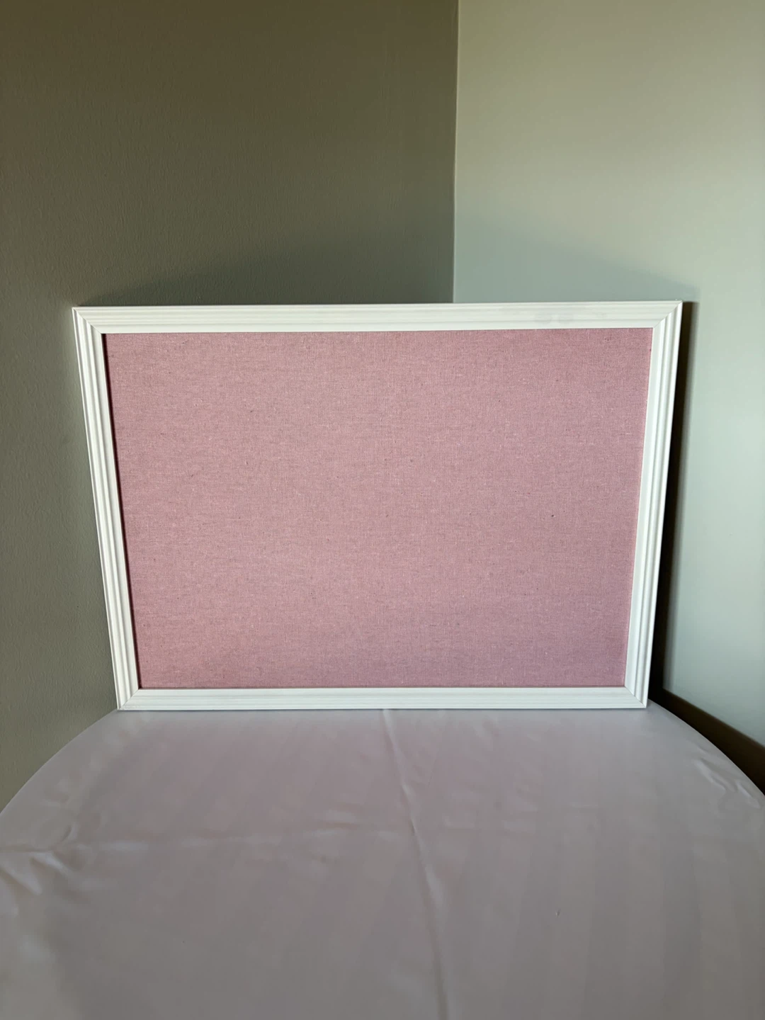 Pink Fabric Bulletin Board with White Frame