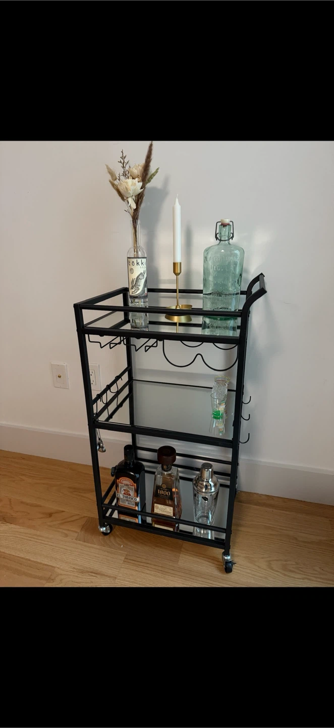 Black Metal Bar Cart with Mirror Shelves