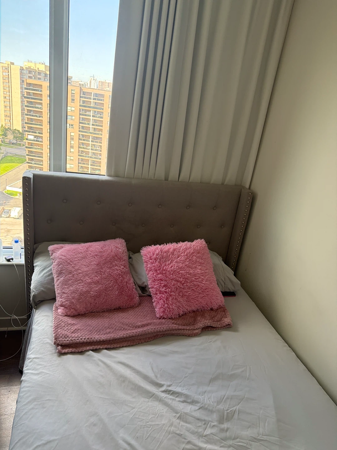 Grey Upholstered Headboard and Mattress - photo 3